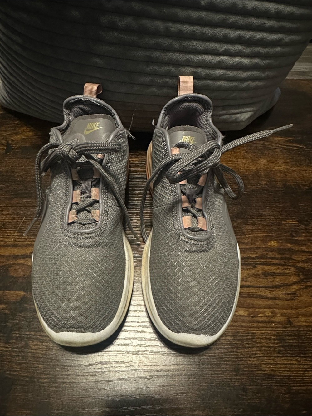 Nike Women's Grey Knit Slip-On Sneakers with Pink Pull Tabs